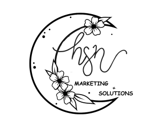 logo with a crescent moon, hsn marketing solutions, flowers, and stars representing a freelance digital marketing business